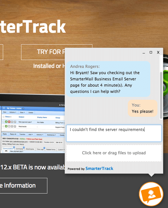 SmarterTrack LIve Chat With Website Visitor